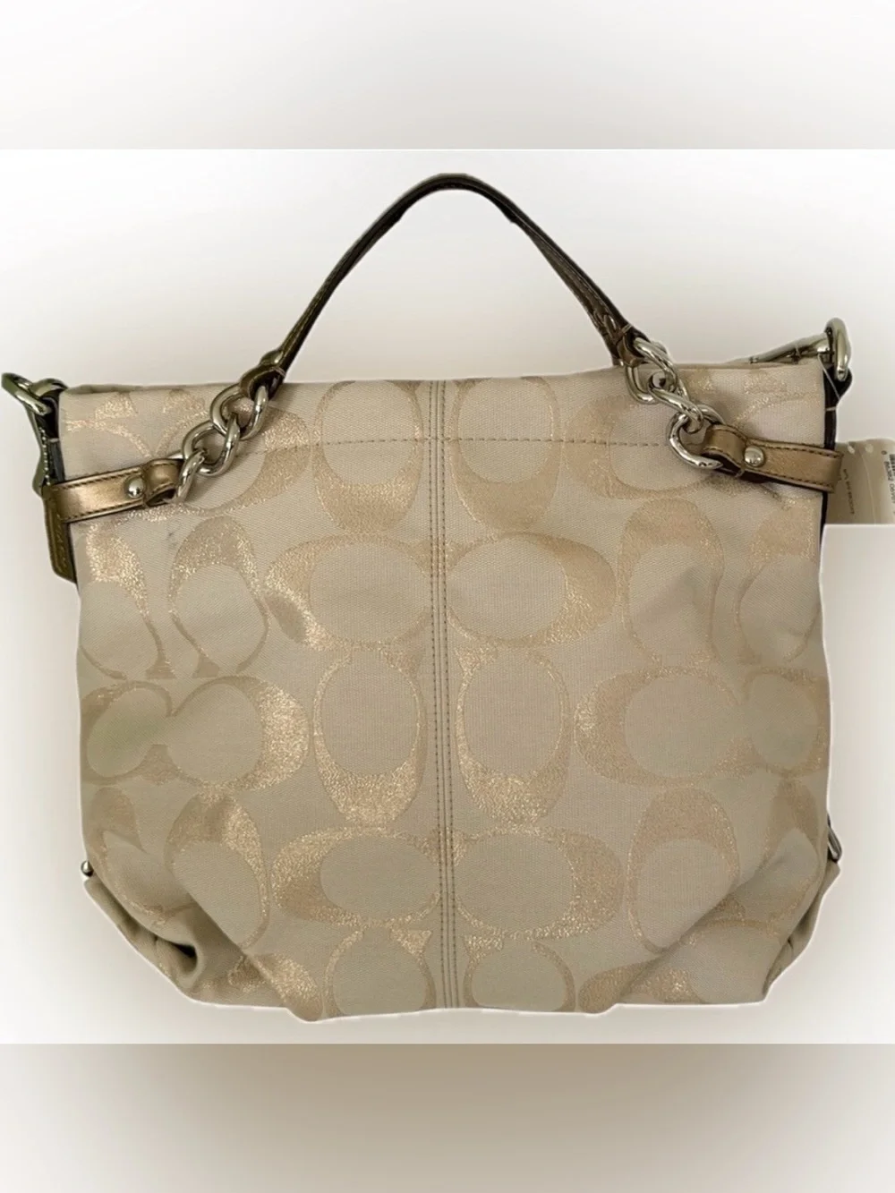 Coach “Brooke” Signature Jacquard Metallic Hobo Bag in Champagne/Gold Trim! NWT